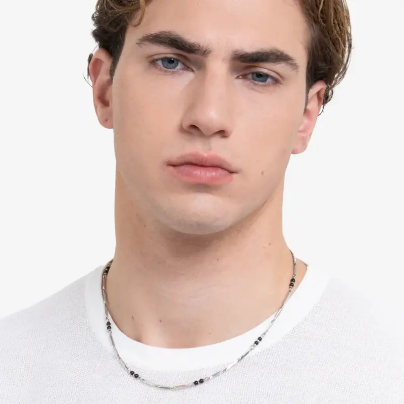 COLLANA UOMO IN ACCIAIO CON PIETRE AGATA miniatura 3