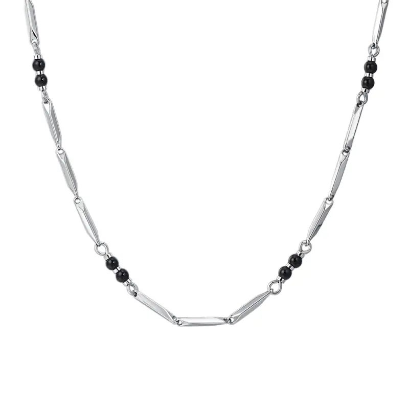 COLLANA UOMO IN ACCIAIO CON PIETRE AGATA