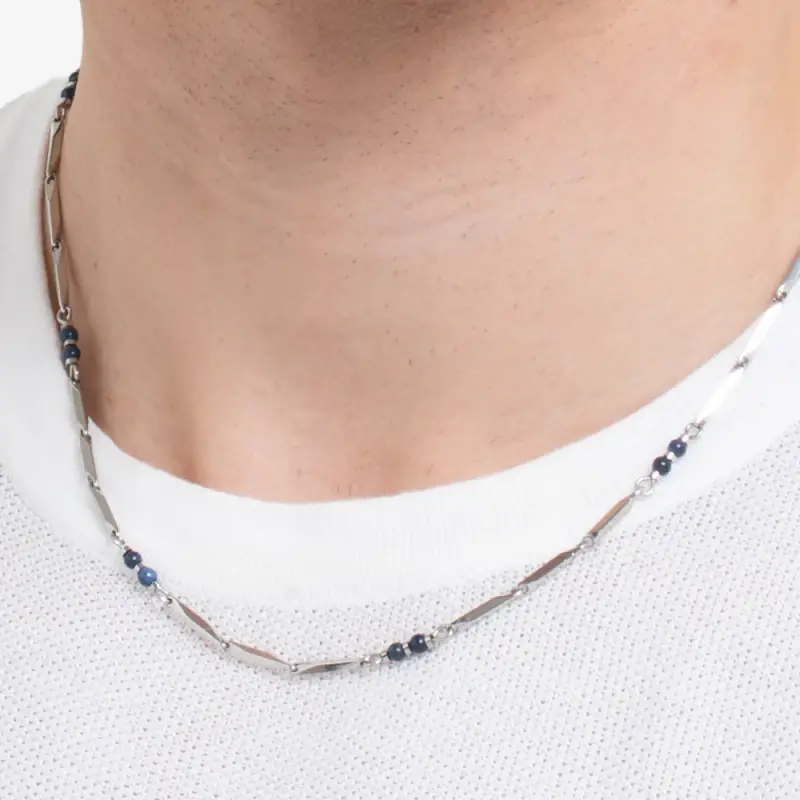 COLLANA UOMO IN ACCIAIO CON PIETRE LAPIS miniatura 2