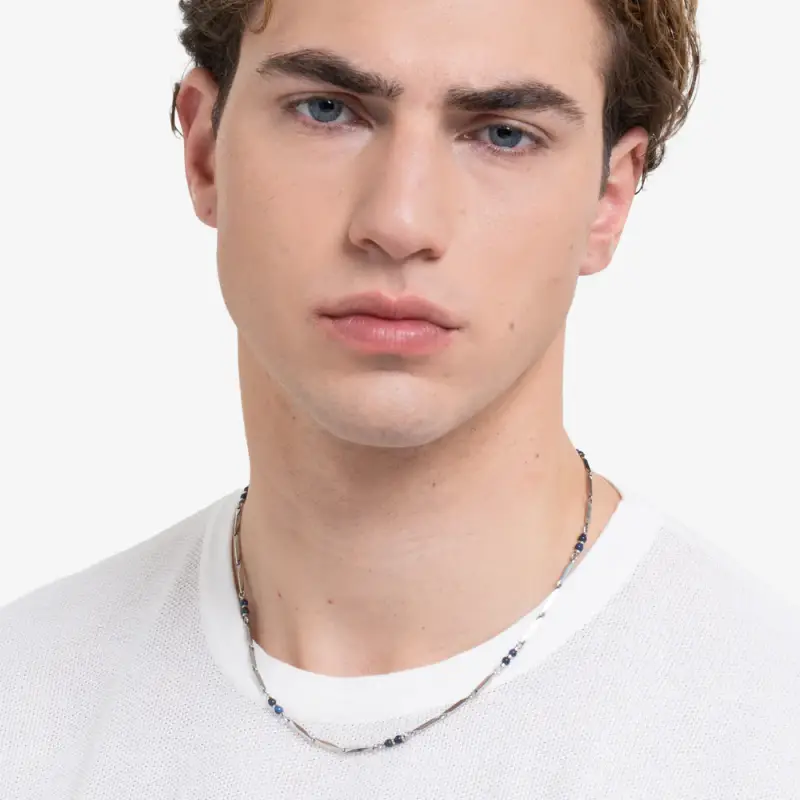 COLLANA UOMO IN ACCIAIO CON PIETRE LAPIS miniatura 3