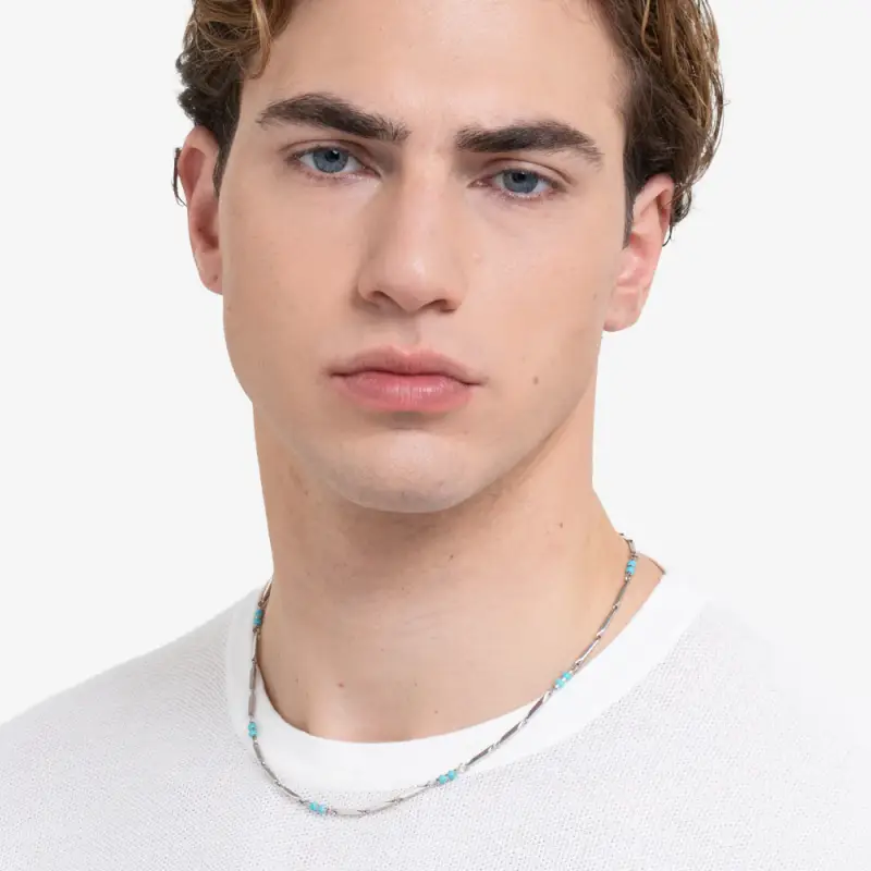 COLLANA UOMO IN ACCIAIO CON PIETRE TURCHESI miniatura 3