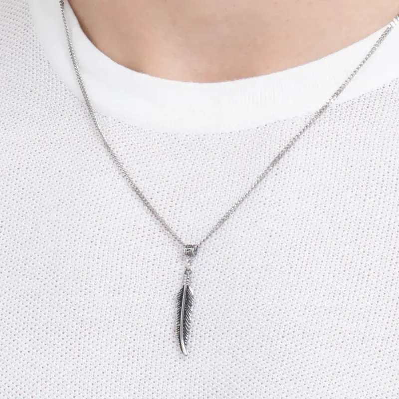 COLLANA UOMO IN ACCIAIO CON PIUMA miniatura 2