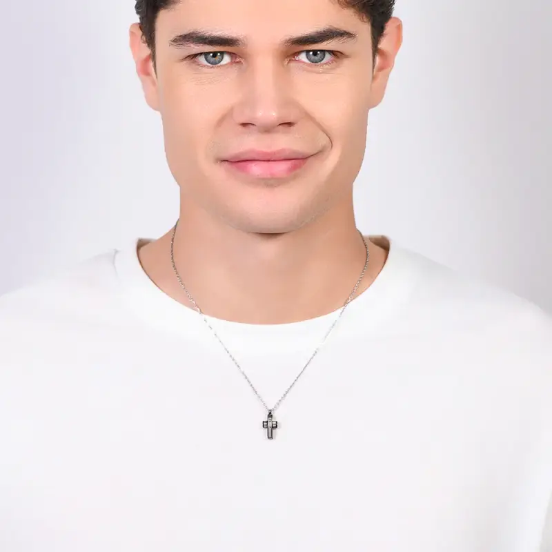 COLLANA UOMO IN ACCIAIO CROCE E ACCIAIO IP BLACK miniatura 3