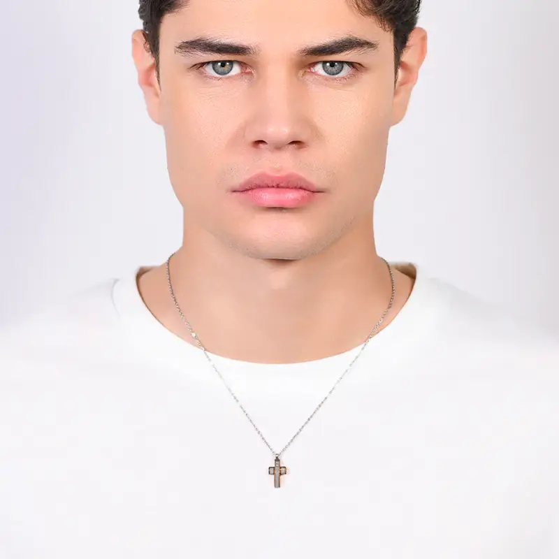 COLLANA UOMO IN ACCIAIO CROCE E ACCIAIO IP ROSE GOLD miniatura 3