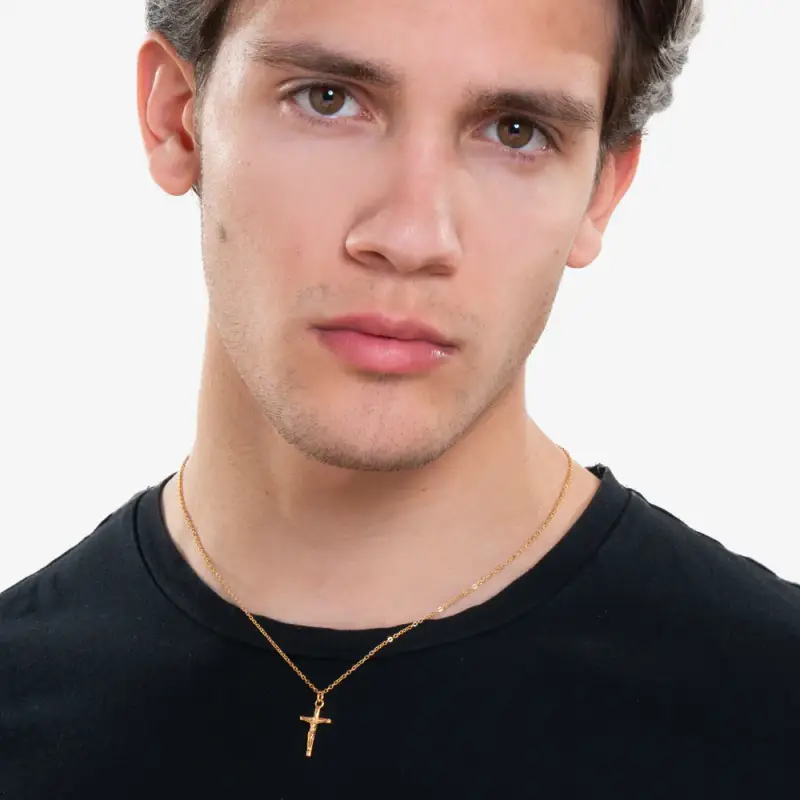 COLLANA UOMO IN ACCIAIO E IP GOLD CON CROCIFISSO miniatura 3