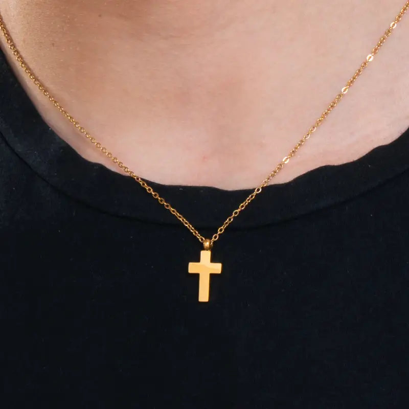 COLLANA UOMO IN ACCIAIO IP GOLD CON CROCE IP GOLD miniatura 2