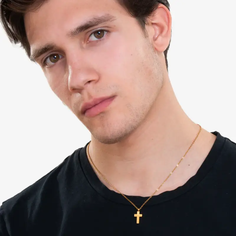 COLLANA UOMO IN ACCIAIO IP GOLD CON CROCE IP GOLD miniatura 3