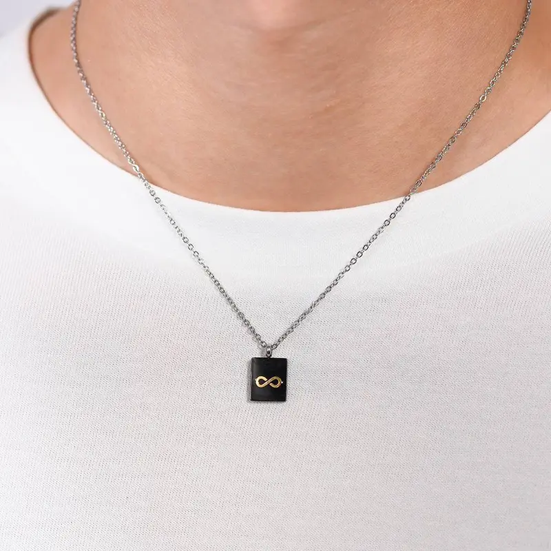 COLLANA UOMO IN ACCIAIO PIASTRA CON INFINITO miniatura 2