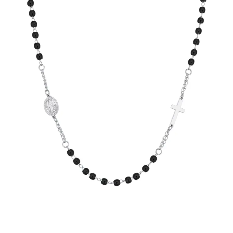 COLLANA UOMO ROSARIO IN ACCIAIO NERO