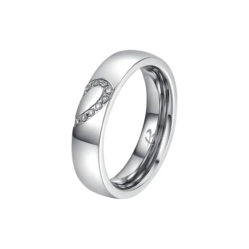 FEDINA DONNA E UOMO IN ACCIAIO CON MEZZO CUORE CON CRISTALLI BIANCHI, Argento /