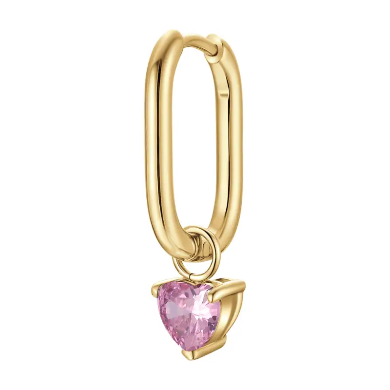 MONO ORECCHINO DONNA IN ACCIAIO COLORE ORO CON ZIRCONE ROSA