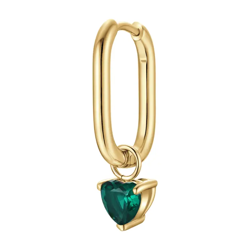 MONO ORECCHINO DONNA IN ACCIAIO COLORE ORO CON ZIRCONE VERDE