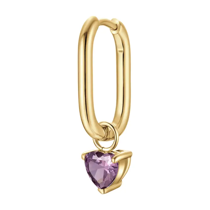 MONO ORECCHINO DONNA IN ACCIAIO COLORE ORO CON ZIRCONE VIOLA