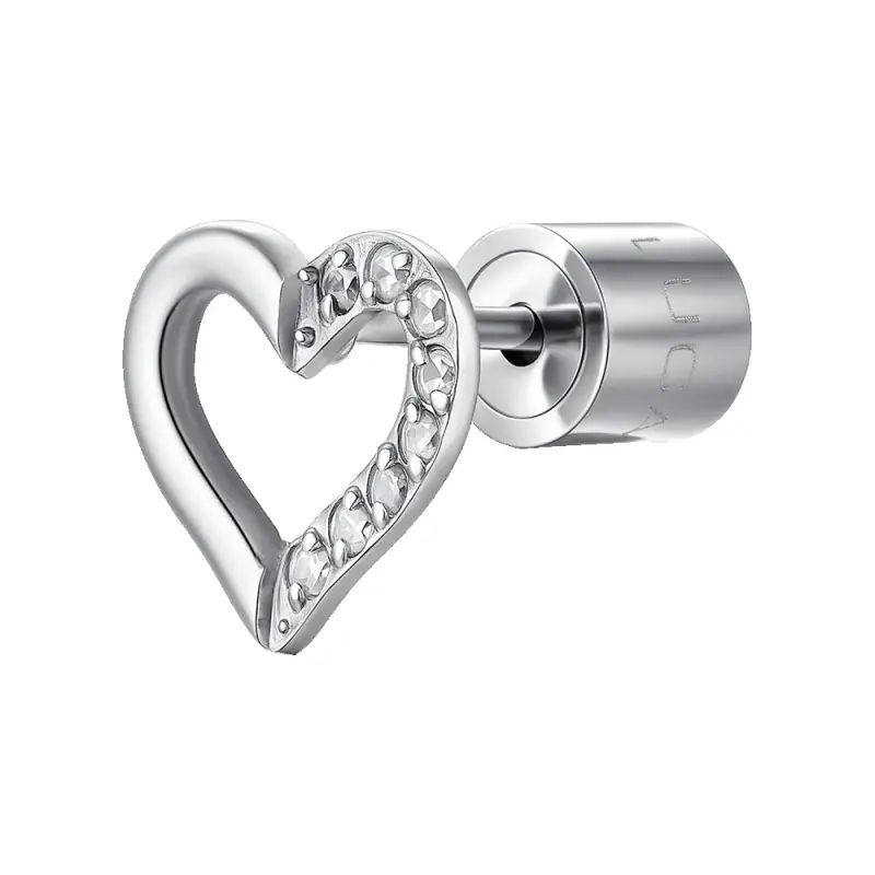 MONO ORECCHINO DONNA IN ACCIAIO CON CUORE CON PETALO CON PUNTI LUCE ZIRCONE BIAN