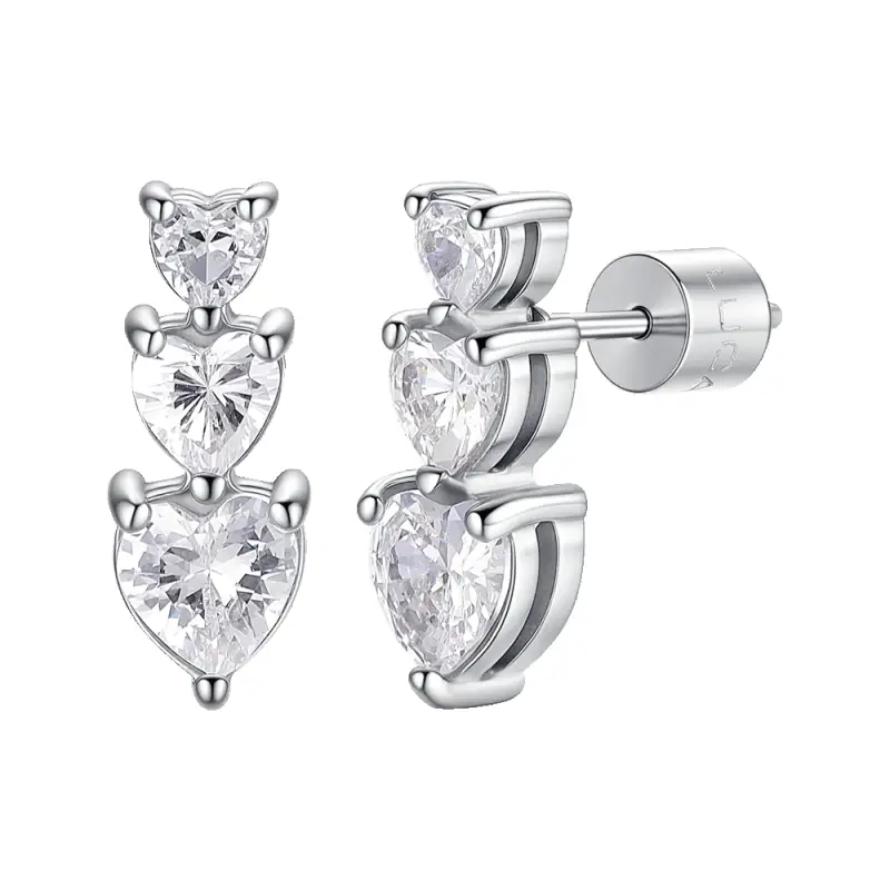 MONO ORECCHINO DONNA IN ACCIAIO CON CUORI CON ZIRCONI BIANCHI