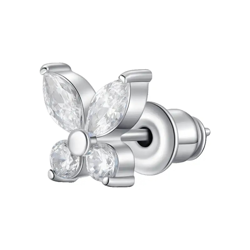 MONO ORECCHINO DONNA IN ACCIAIO CON FARFALLA CON ZICONE BIANCO