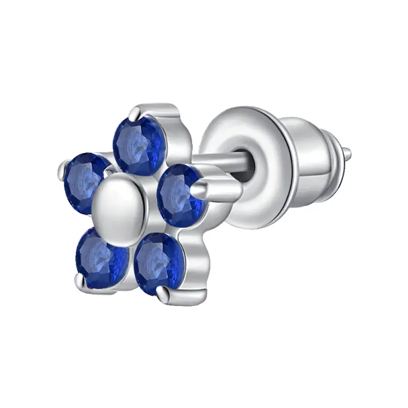 MONO ORECCHINO DONNA IN ACCIAIO CON FIORE E PETALI ZIRCONE BLU