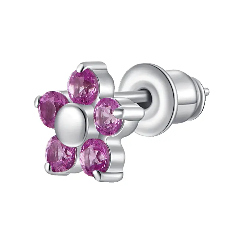 MONO ORECCHINO DONNA IN ACCIAIO CON FIORE E PETALI ZIRCONE MAGENTA