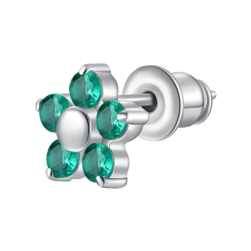 MONO ORECCHINO DONNA IN ACCIAIO CON FIORE E PETALI ZIRCONE VERDE