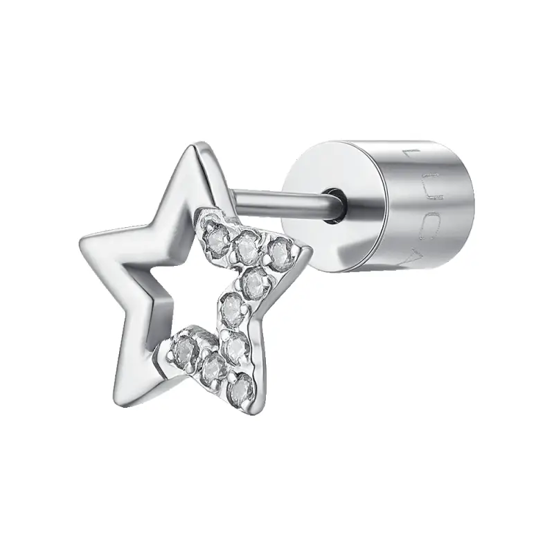 MONO ORECCHINO DONNA IN ACCIAIO CON STELLA CON PUNTI LUCE ZIRCONE BIANCO