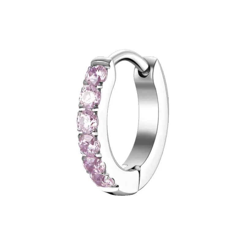 MONO ORECCHINO DONNA IN ACCIAIO CON ZIRCONI ROSA