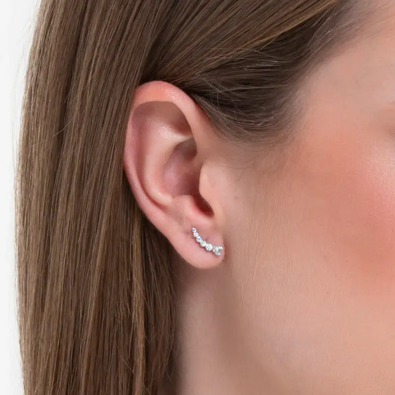 MONO ORECCHINO DONNA IN ACCIAIO CUORE E CRISTALLI BIANCHI miniatura 2