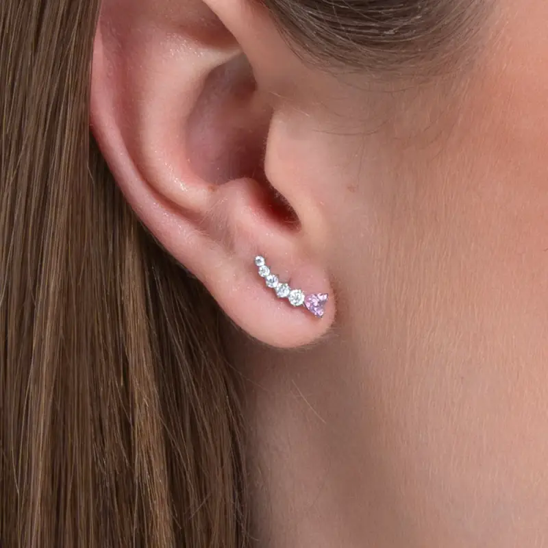 MONO ORECCHINO DONNA IN ACCIAIO CUORE ROSA E CRISTALLI BIANCHI miniatura 2