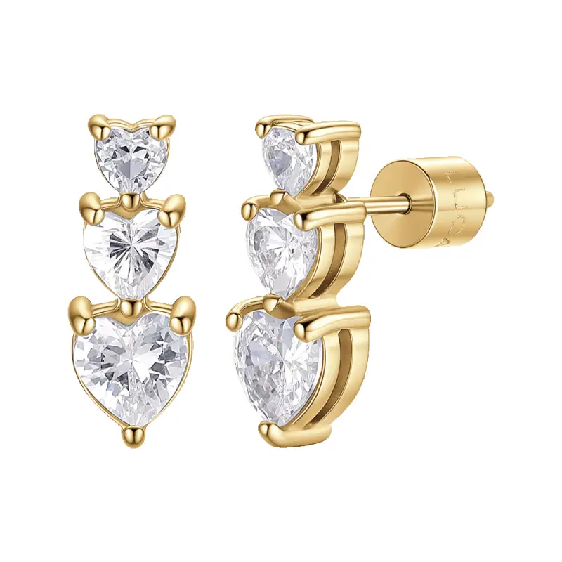 MONO ORECCHINO DONNA IN ACCIAIO IP GOLD CON CUORI CON ZIRCONI BIANCHI