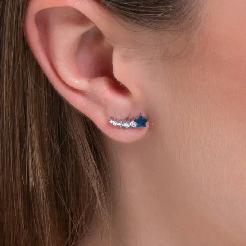 MONO ORECCHINO DONNA IN ACCIAIO STELLA E CRISTALLI BIANCHI miniatura 2