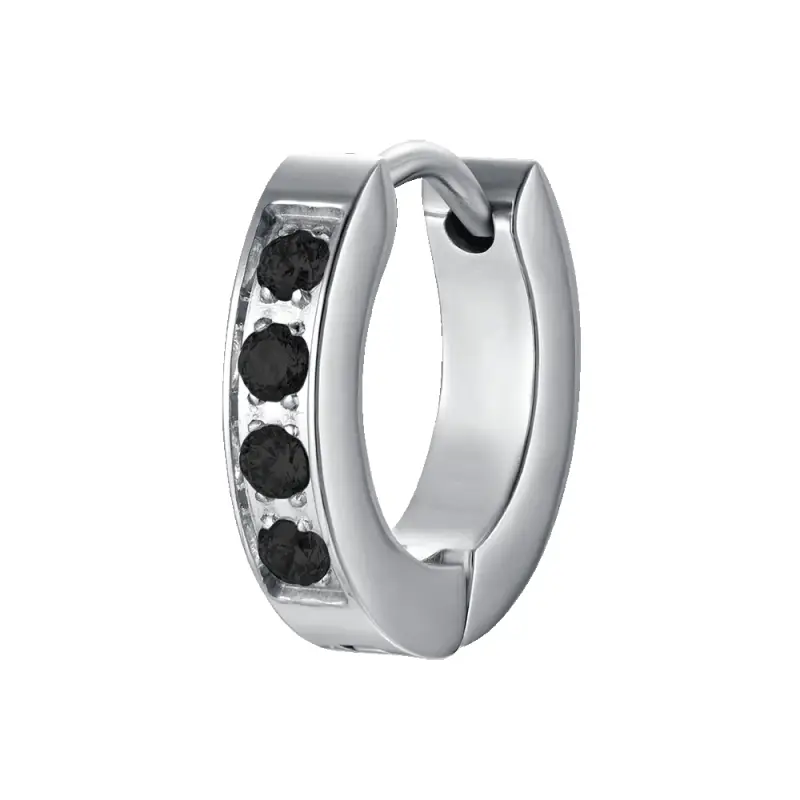 MONO ORECCHINO UOMO IN ACCIAIO CON CRISTALLI NERI