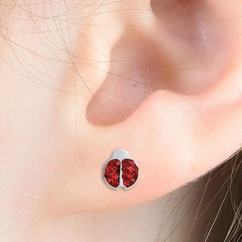 Orecchini Bambina Acciaio Coccinella Cristalli Rossi Luca Barra miniatura 2