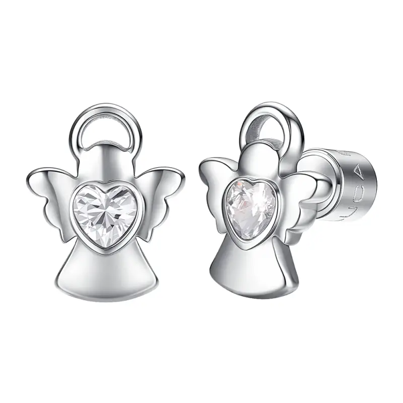 ORECCHINI BAMBINA IN ACCIAIO ANGELO CON ZIRCONE BIANCO