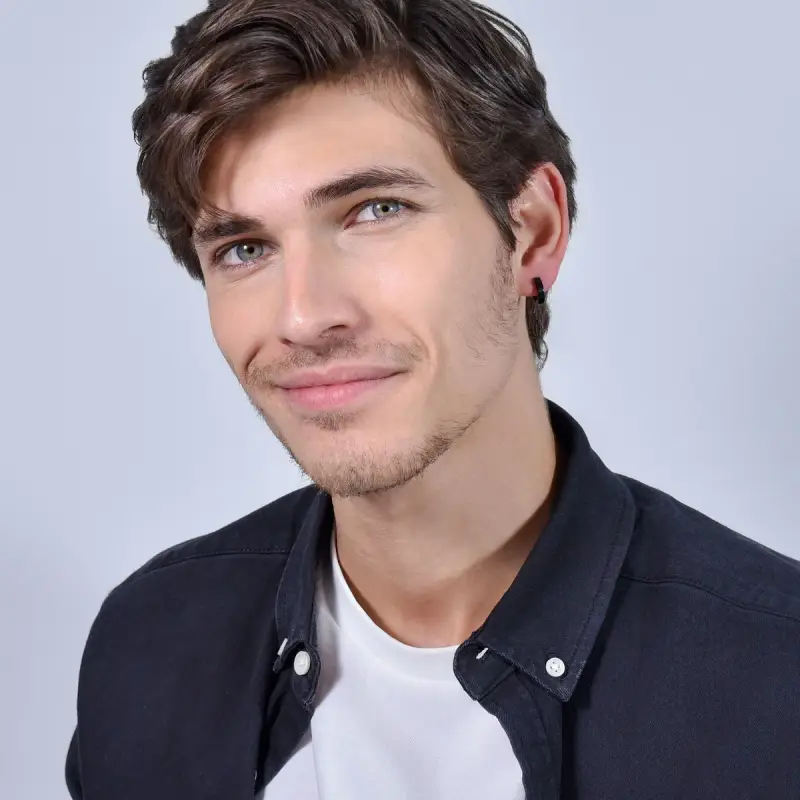 ORECCHINO UOMO IN ACCIAIO NERO miniatura 2