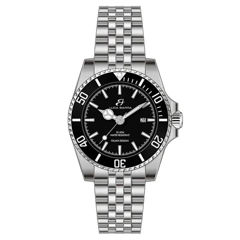 OROLOGIO CON CASSA IN ACCIAIO QUADRANTE NERO GHIERA NERA