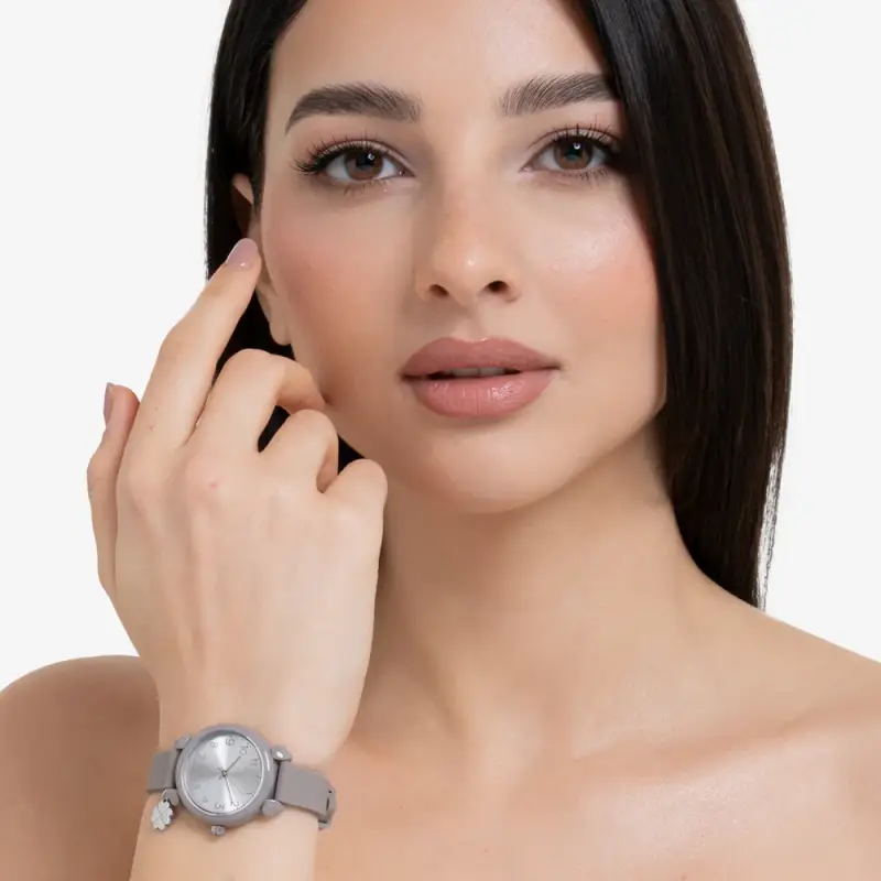 OROLOGIO DONNA GRIGIO CON CHARM QUADRIFOGLIO miniatura 3