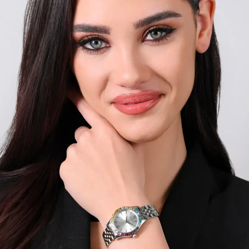 OROLOGIO DONNA IN ACCIAIO GHIERA CRISTALLI MULTICOLOR miniatura 3