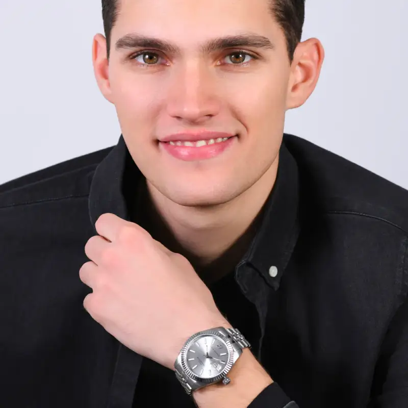 OROLOGIO UOMO IN ACCIAIO GHIERA ZIGRINATA miniatura 3