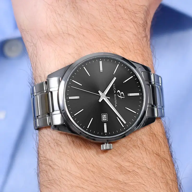 OROLOGIO UOMO IN ACCIAIO QUADRANTE NERO miniatura 2