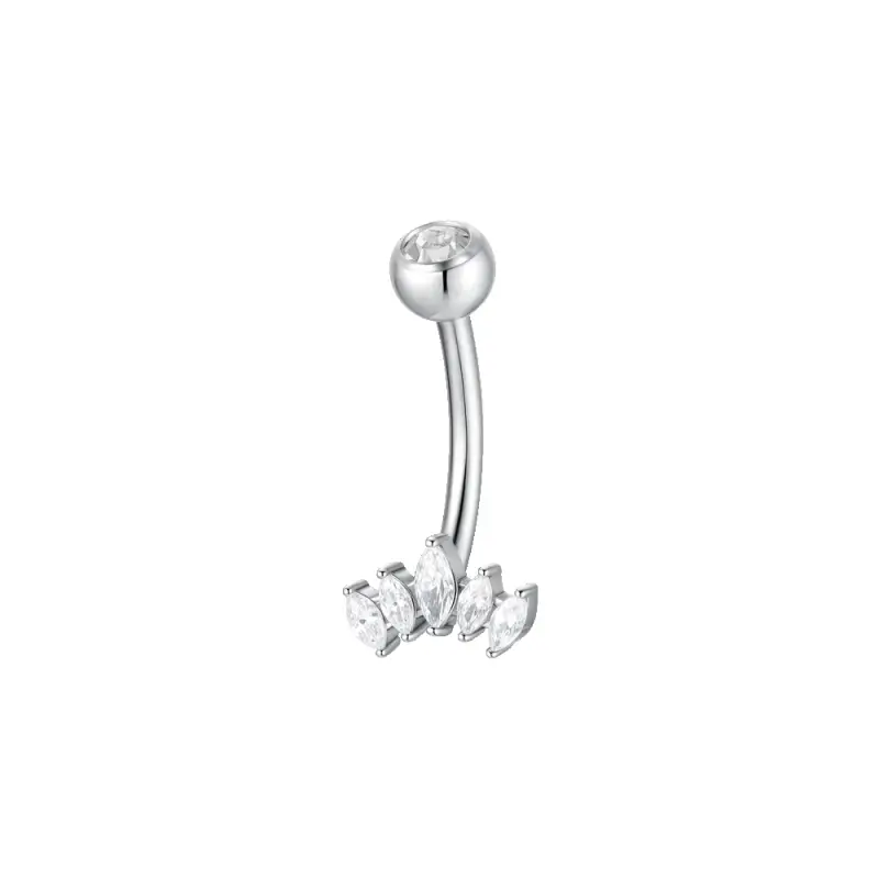 PIERCING OMBELICO DONNA IN ACCIAIO CON VENTAGLIO ZIRCONI BIANCHI