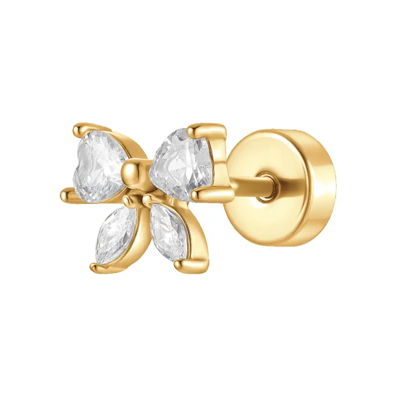 PIERCING ORECCHIO DONNA IN ACCIAIO COLORE ORO FARFALLA E ZIRCONI BIANCHI