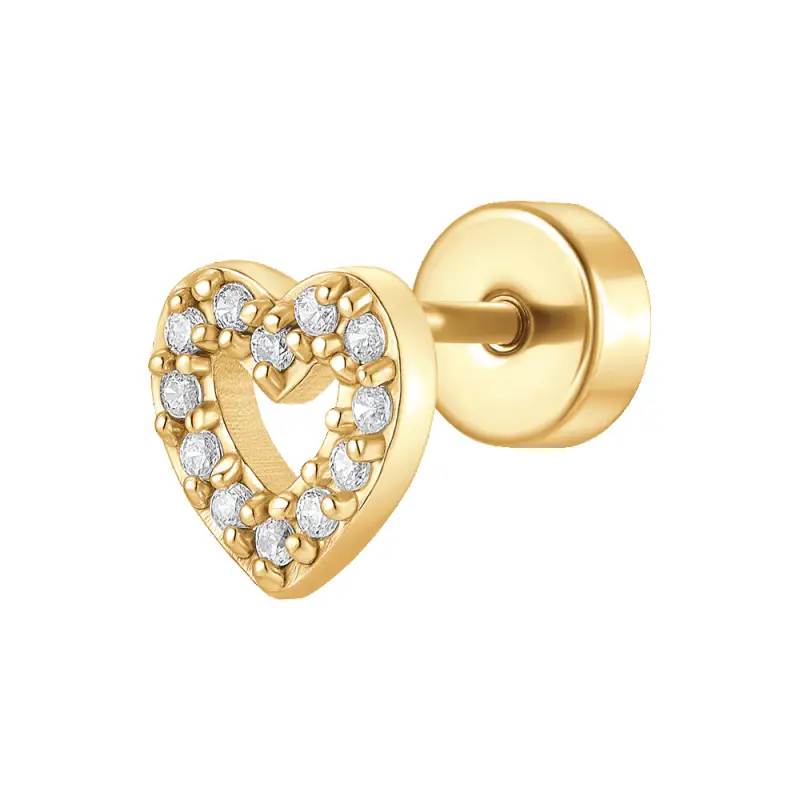 PIERCING ORECCHIO DONNA IN ACCIAIO FORMA CUORE CON ZIRCONI BIANCHI COLORE ORO