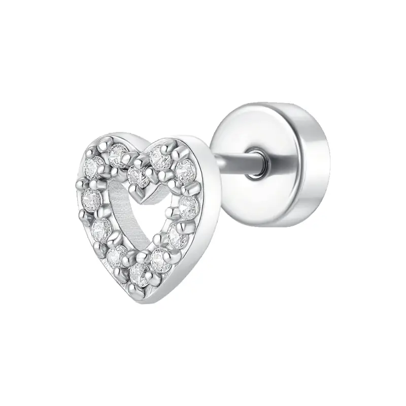 PIERCING ORECCHIO DONNA IN ACCIAIO FORMA CUORE CON ZIRCONI BIANCHI