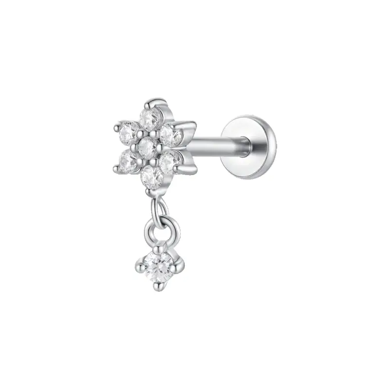 PIERCING ORECCHIO DONNA IN ACCIAIO FORMA FIORE CON PETALI ZIRCONI BIANCHI