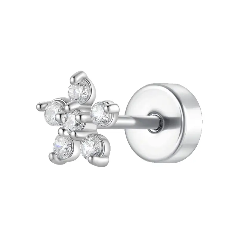 PIERCING ORECCHIO DONNA IN ACCIAIO FORMA FIORE PETALI ZIRCONI BIANCHI