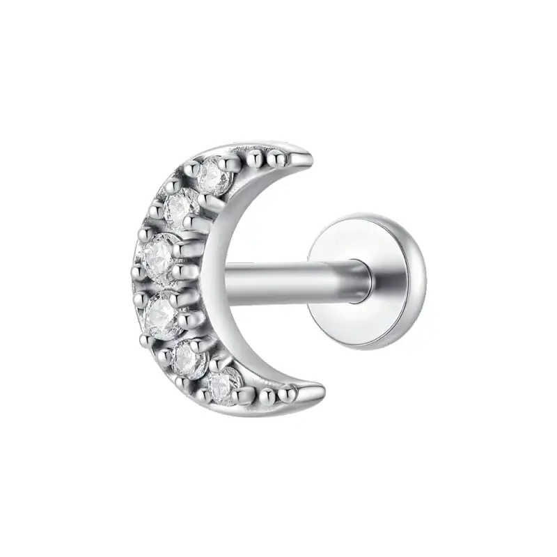 PIERCING ORECCHIO DONNA IN ACCIAIO FORMA LUNA CON ZIRCONI BIANCHI