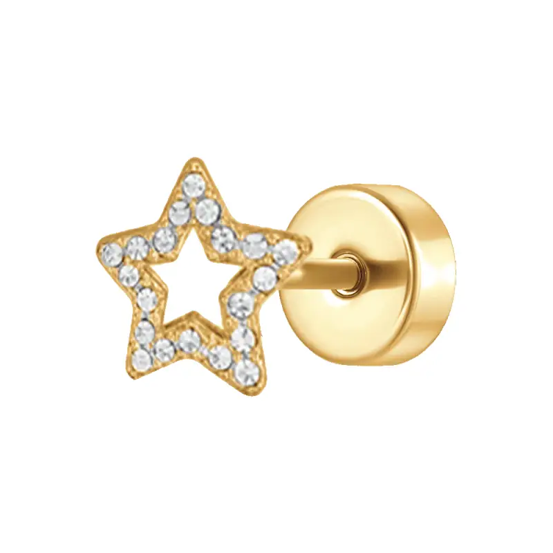 PIERCING ORECCHIO DONNA IN ACCIAIO FORMA STELLA CON ZIRCONI BIANCHI COLORE ORO