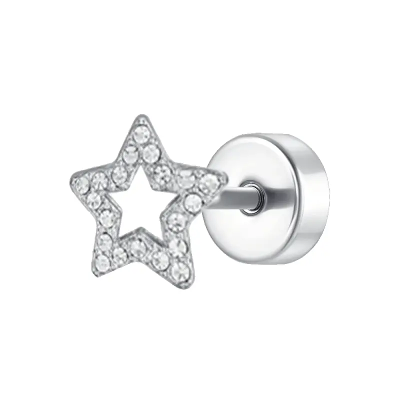 PIERCING ORECCHIO DONNA IN ACCIAIO FORMA STELLA CON ZIRCONI BIANCHI
