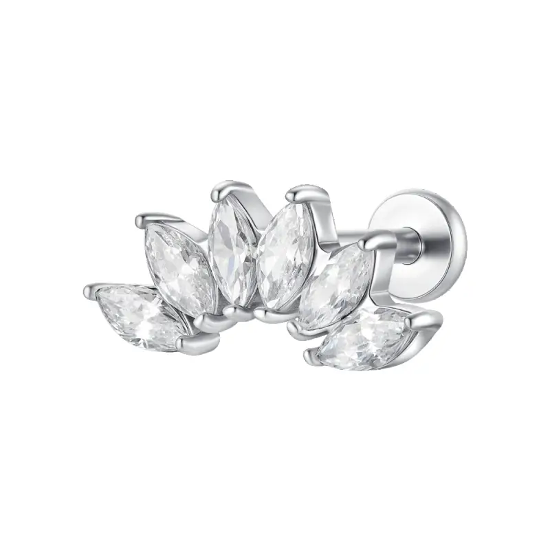 PIERCING ORECCHIO DONNA IN ACCIAIO VENTAGLIO ZIRCONI BIANCHI