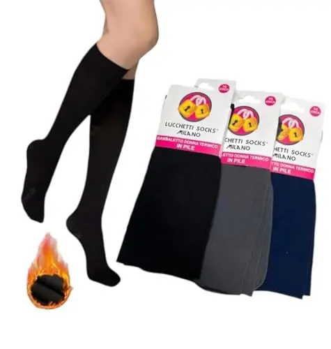 Lucchetti Socks Milano 3 Paia Gambaletti Termici Donna Invernali in Pile mIcrofibra Gambaletti Invernali Lunghi