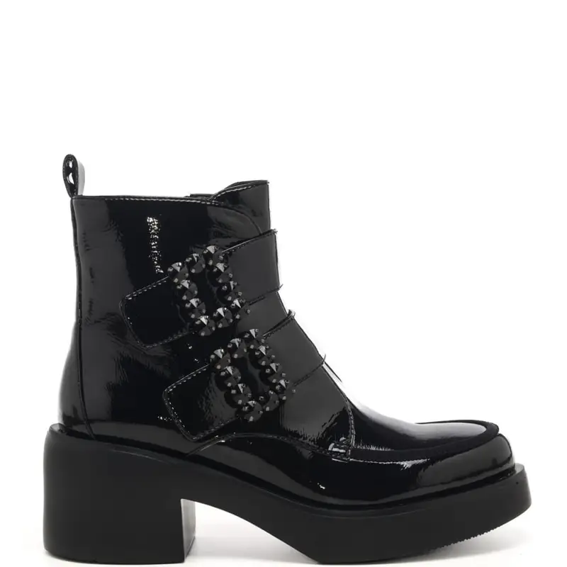 Luciano Barachini stivaletti da donna in verice con cerniera doppio cinturino nero black